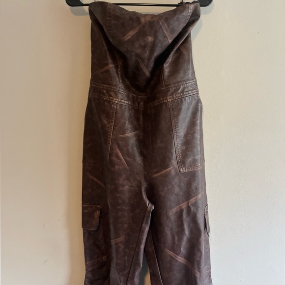 Faux Leather Brown Jumpsuit - Picture 3 of 5